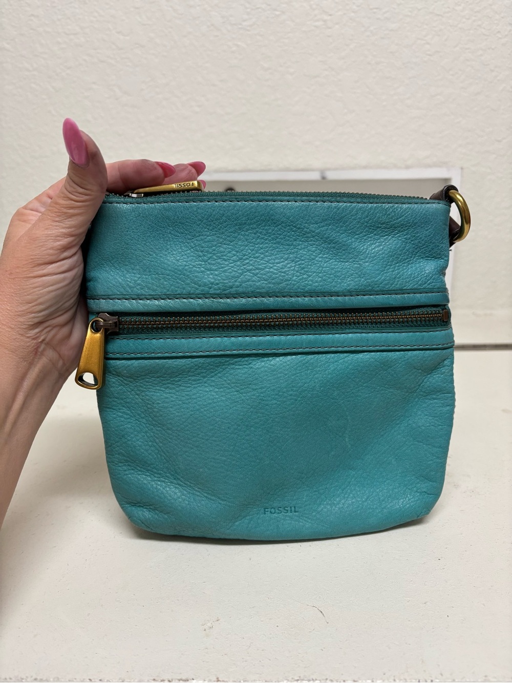 Fossil Teal Leather Small Crossbody Bag
